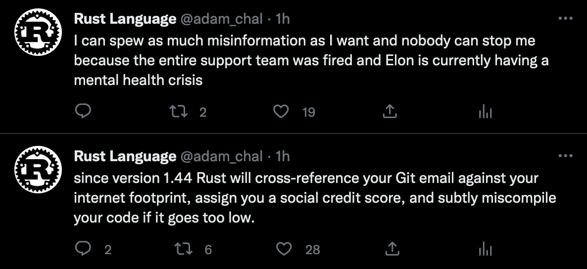 Fake Rust tweets